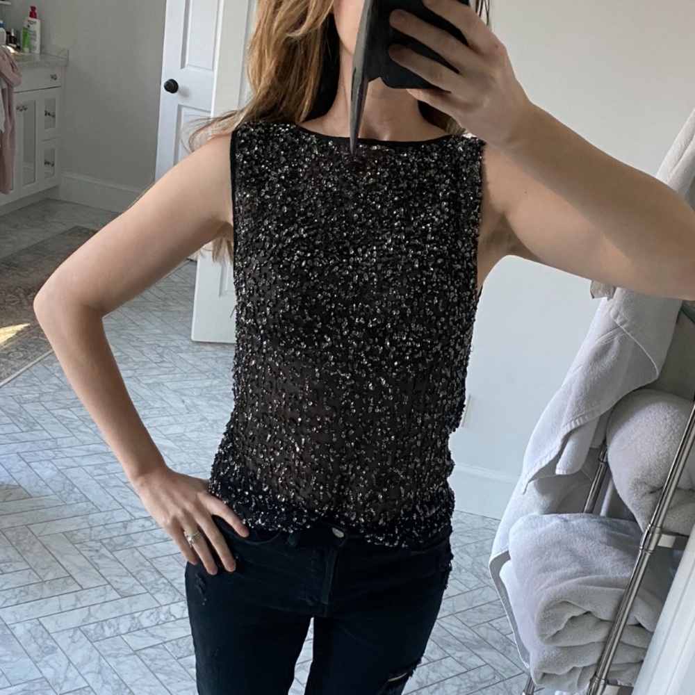 All Saints Gunmetal Stiple Tee (sequins)